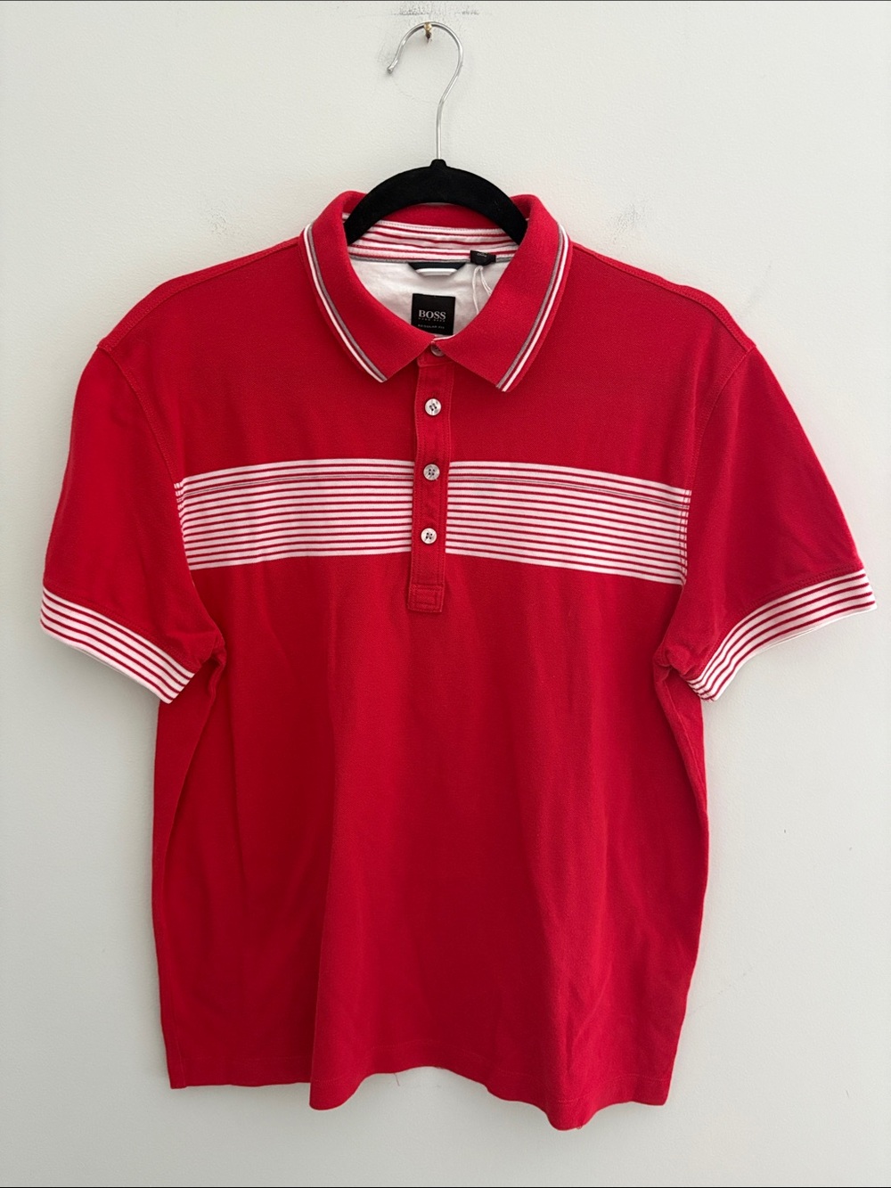 BOSS by Hugo Boss Red Striped Polo Shirt Size M